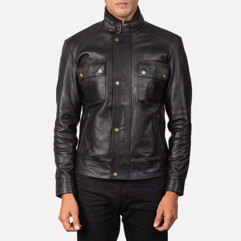 Darren Black Leather Biker Jacket Gallery 1