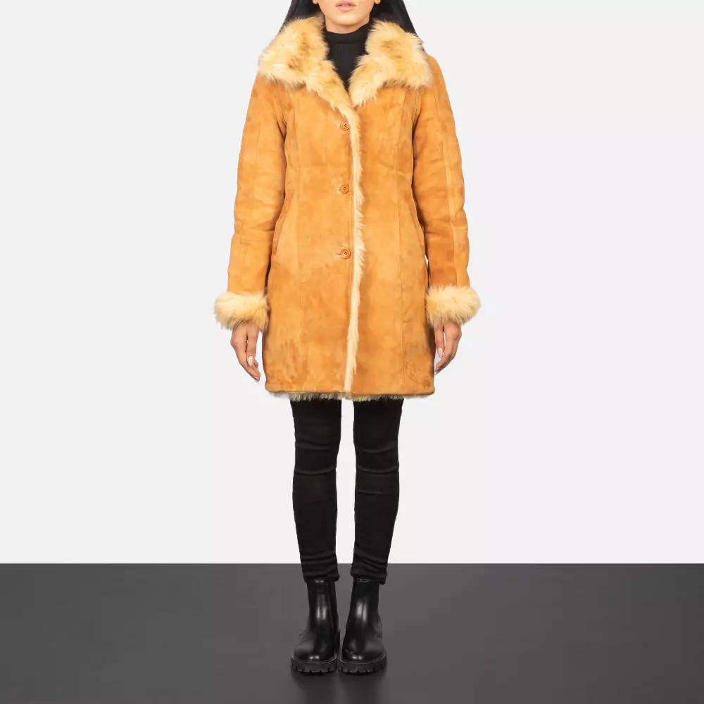 Erica Shearling Beige Leather Coat gallery 6