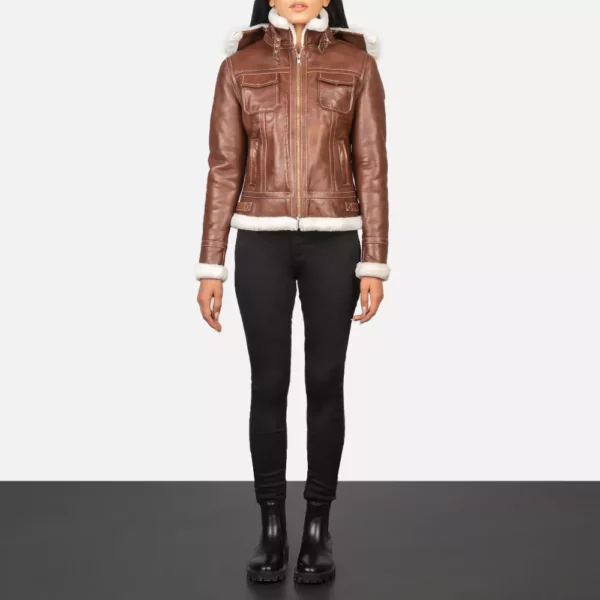 Fiona Brown Hooded Shearling Leather Jacket gallery 6