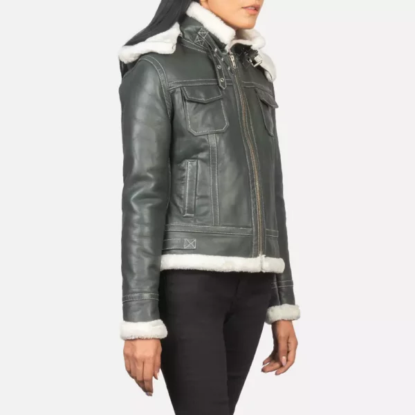 Fiona Green Hooded Shearling Leather Jacket gallery 2
