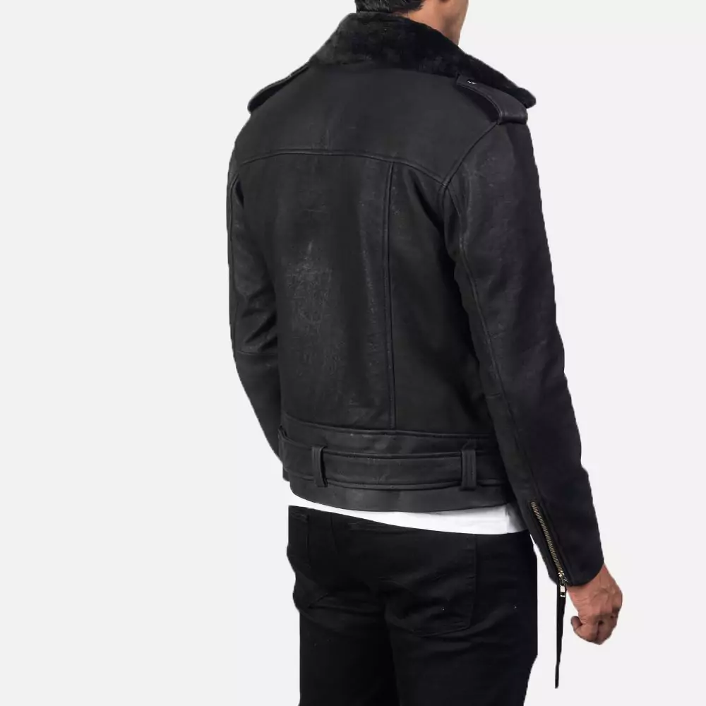 Furton Disressed Black Leather Biker Jacket Gallery 3