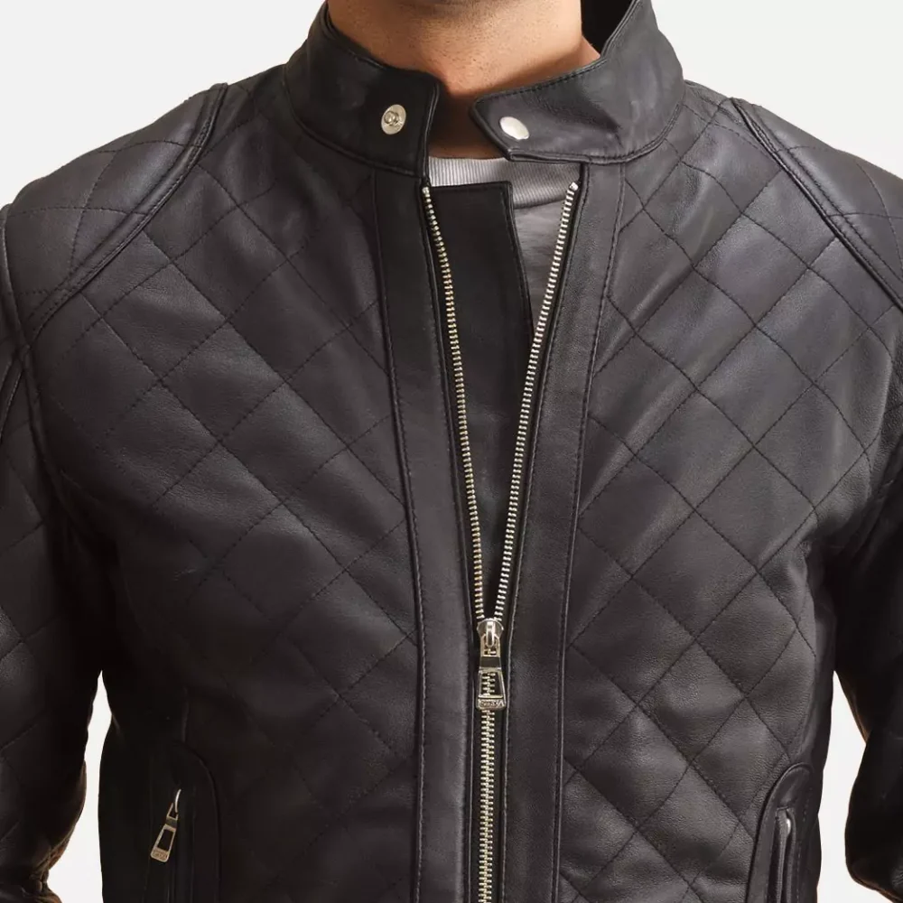 Henry Quilted Black Leather Jacket Gallery 2