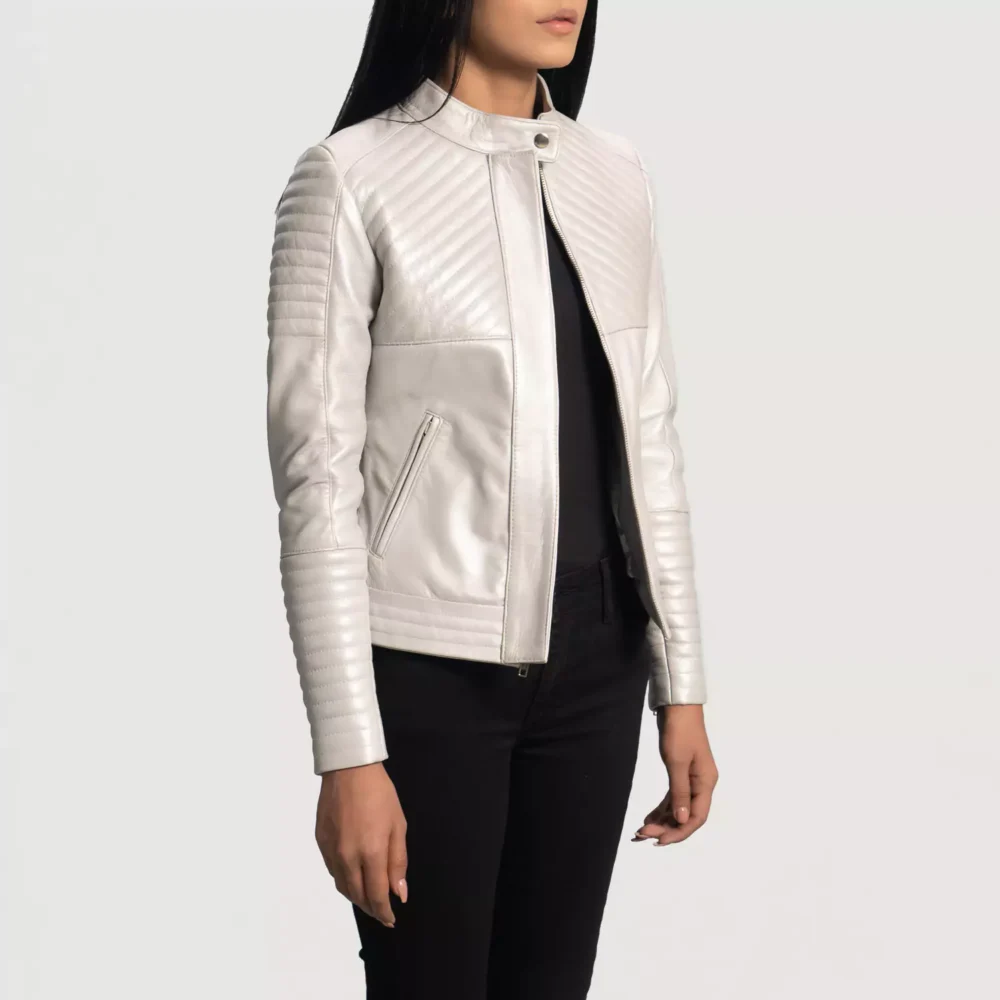 Ice Maiden Silver Quilted Leather Biker Jacket gallery 1