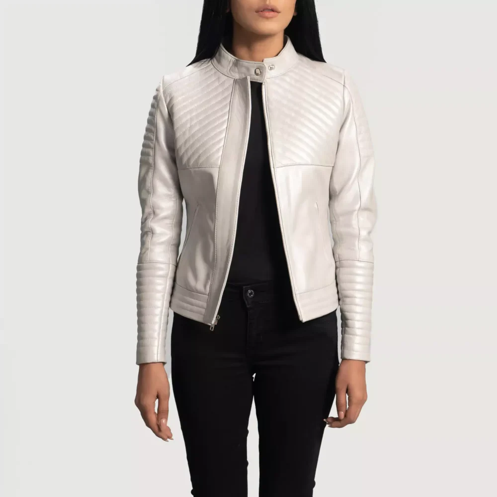 Ice Maiden Silver Quilted Leather Biker Jacket gallery 2