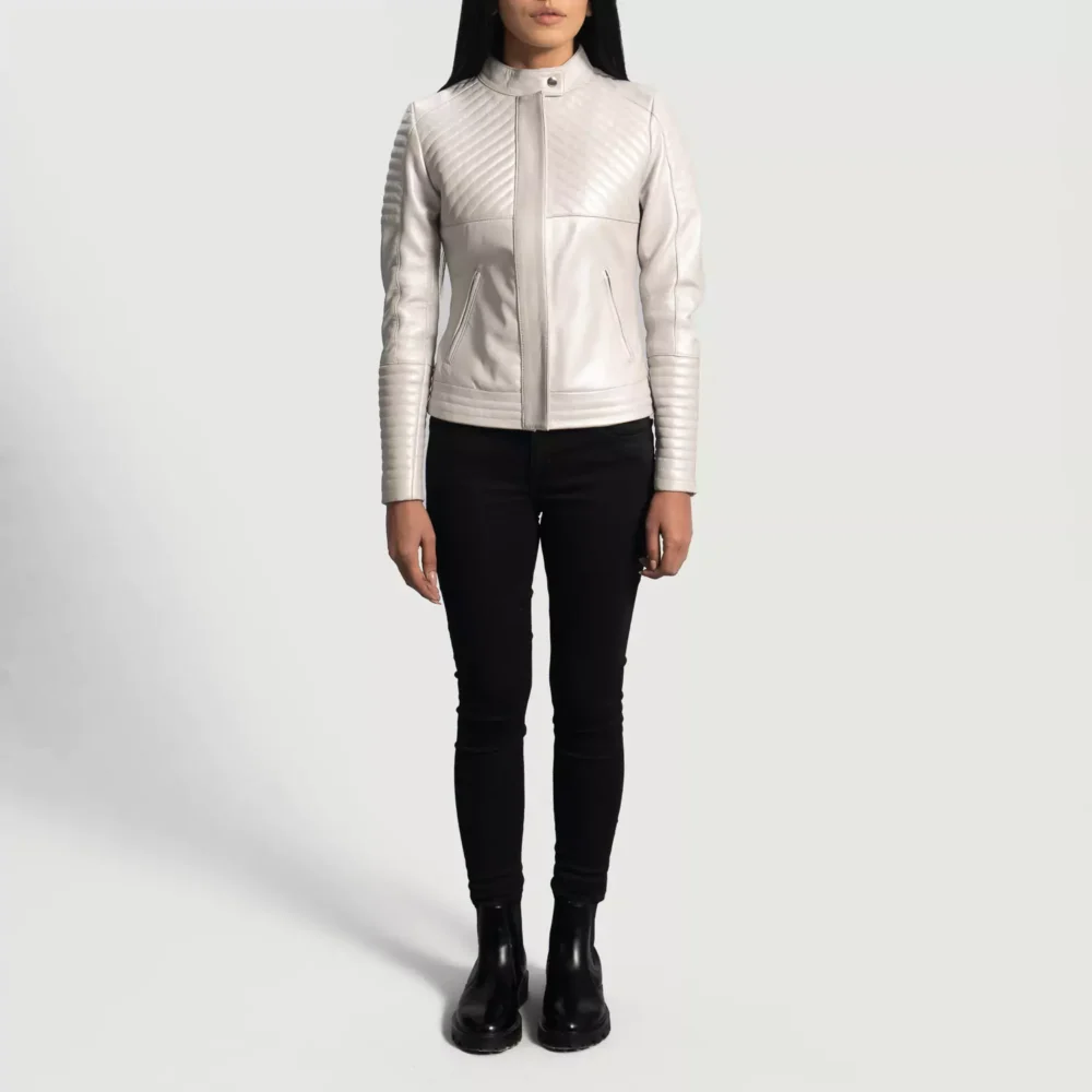 Ice Maiden Silver Quilted Leather Biker Jacket gallery 6