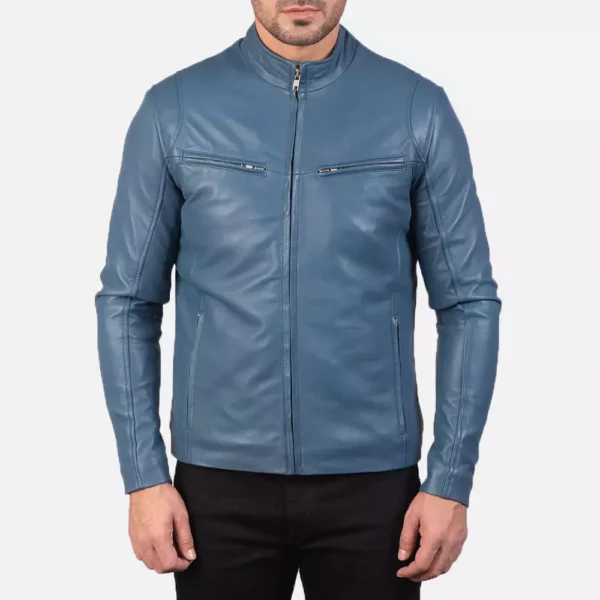 Ionic Blue Leather Biker Jacket Gallery 1