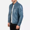 Ionic Blue Leather Biker Jacket Gallery 4