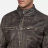 Ionic Distressed Brown Leather Biker Jacket Gallery 1