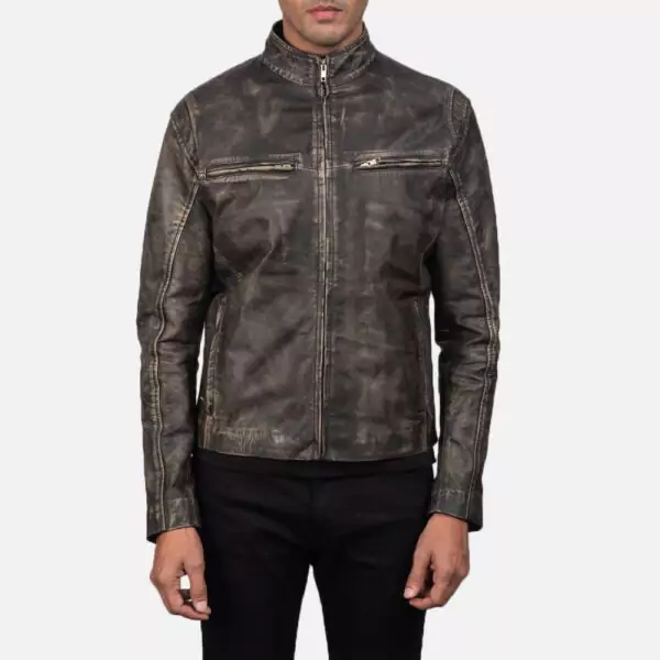 Ionic Distressed Brown Leather Biker Jacket Gallery 3