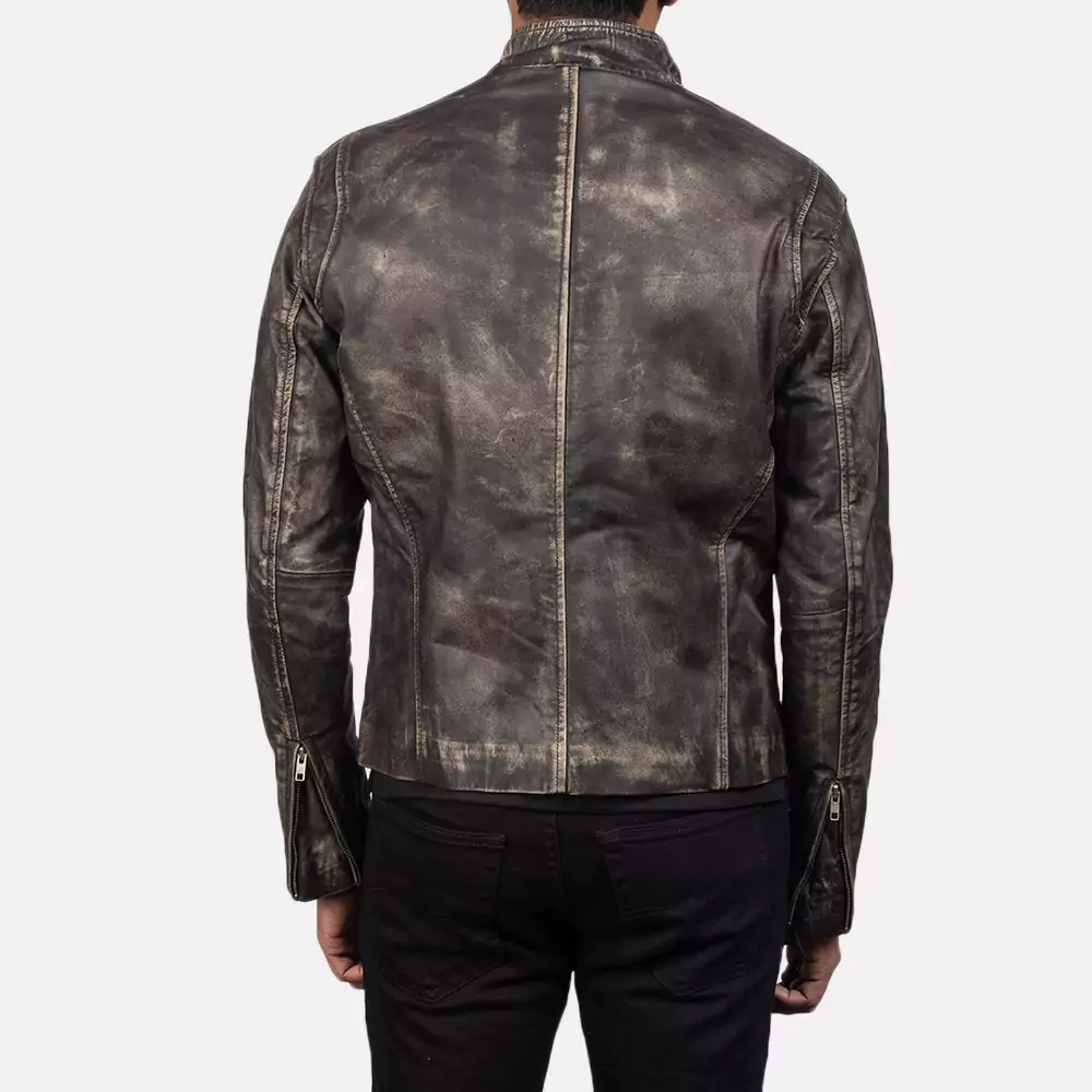 Ionic Distressed Brown Leather Biker Jacket Gallery 4