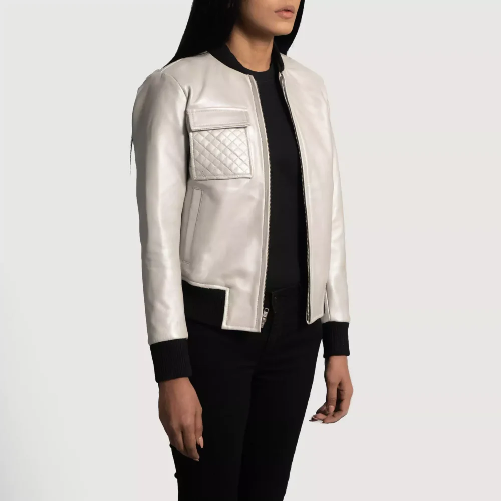 Lana Silver Leather Bomber Jacket gallery 1