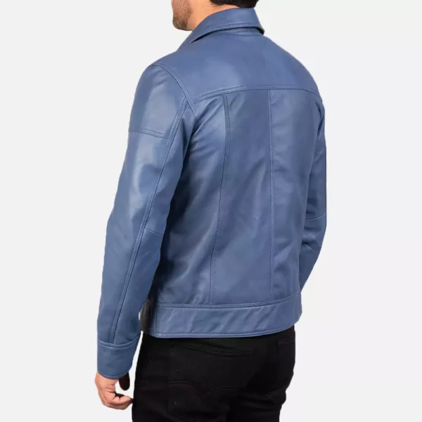 Lavendard Blue Leather Biker Jacket Gallery 4