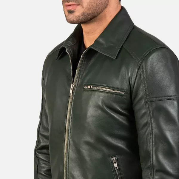 Lavendard Green Leather Biker Jacket Gallery 2