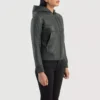 Luna Green Hooded Leather Bomber Jacket gallery 1