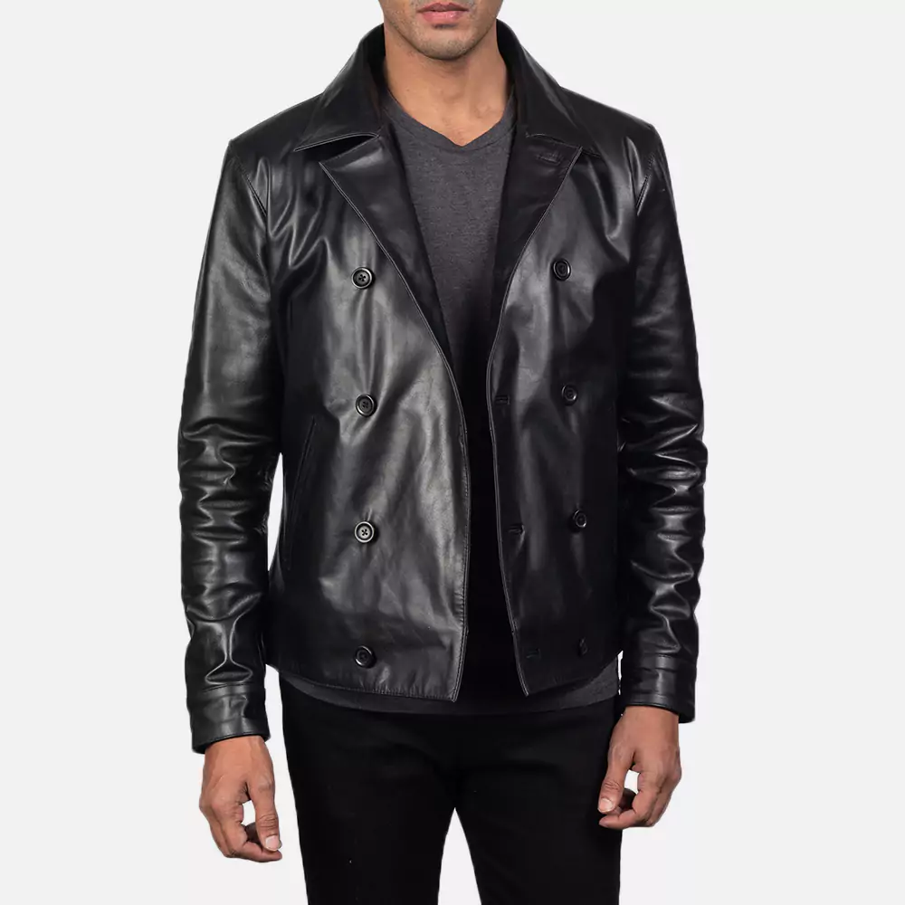 Mod Black Leather Peacoat Gallery 1