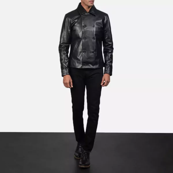 Mod Black Leather Peacoat Gallery 3