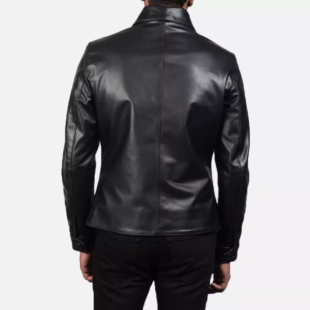 Mod Black Leather Peacoat Gallery 4