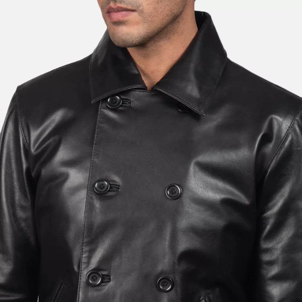 Mod Black Leather Peacoat Gallery 5
