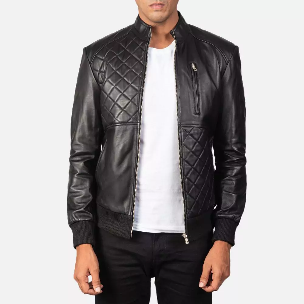 Moda Black Leather Bomber Jacket