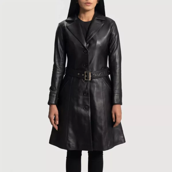 Moonlight Black Leather Trench Coat gallery 2