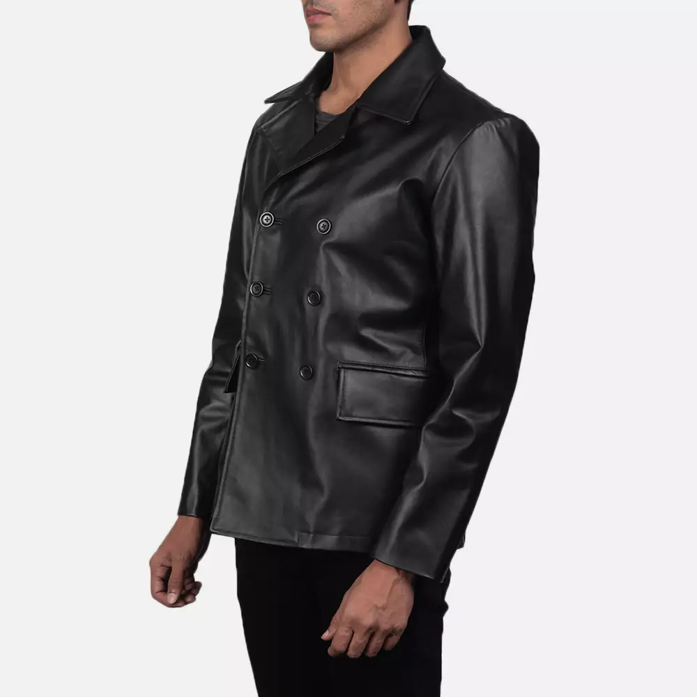 Mr. Bailey Black Leather Naval Peacoat Gallery 1