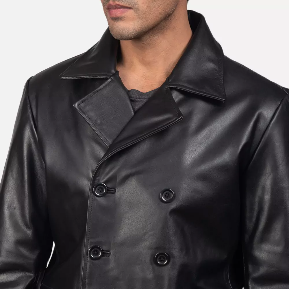 Mr. Bailey Black Leather Naval Peacoat Gallery 3
