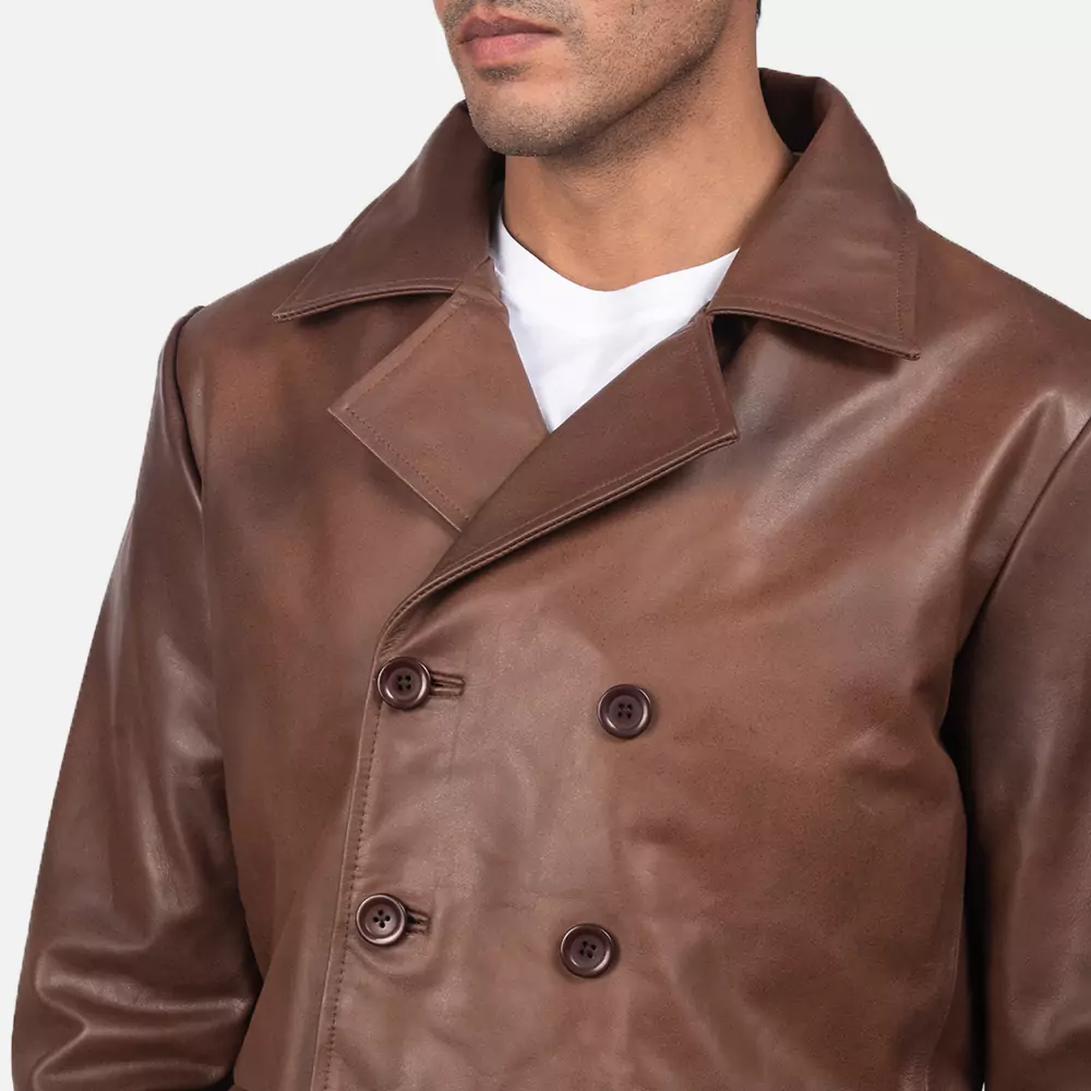 Mr. Bailey Brown Leather Naval Peacoat Gallery 1