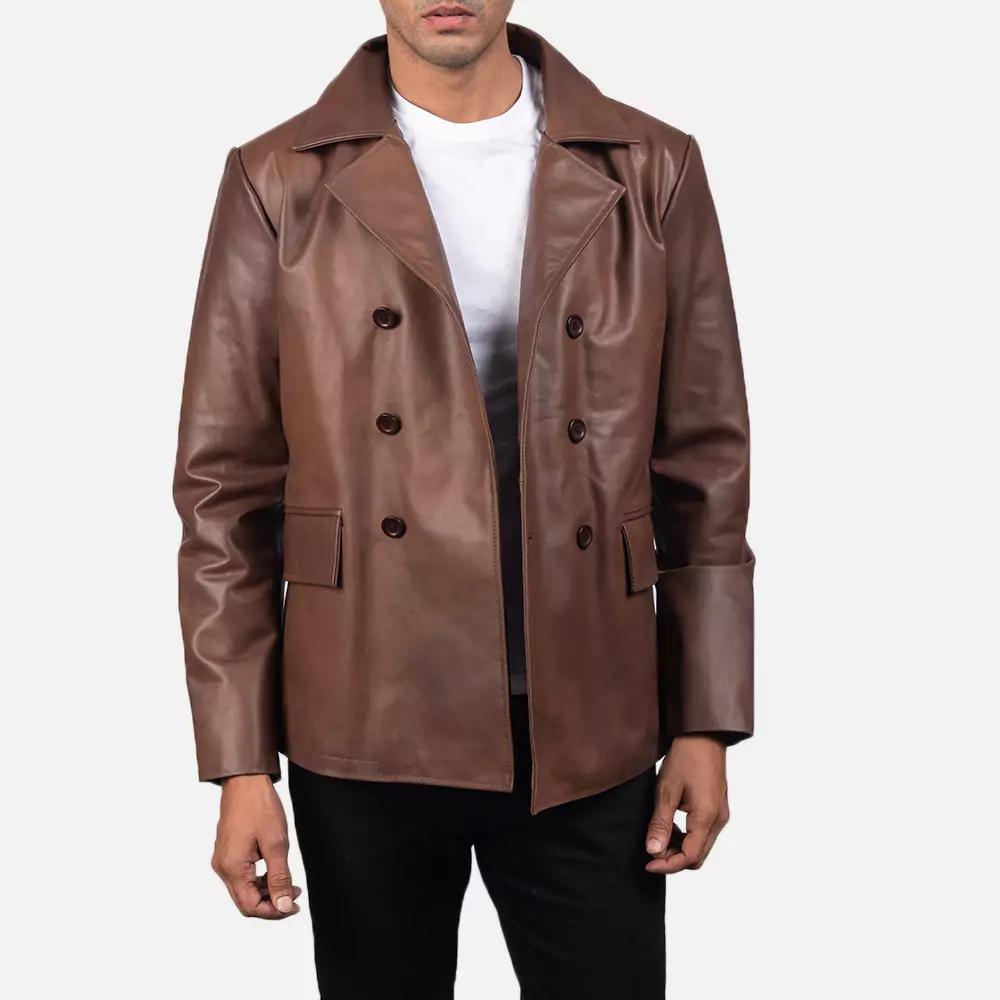 Mr. Bailey Brown Leather Naval Peacoat Gallery 2