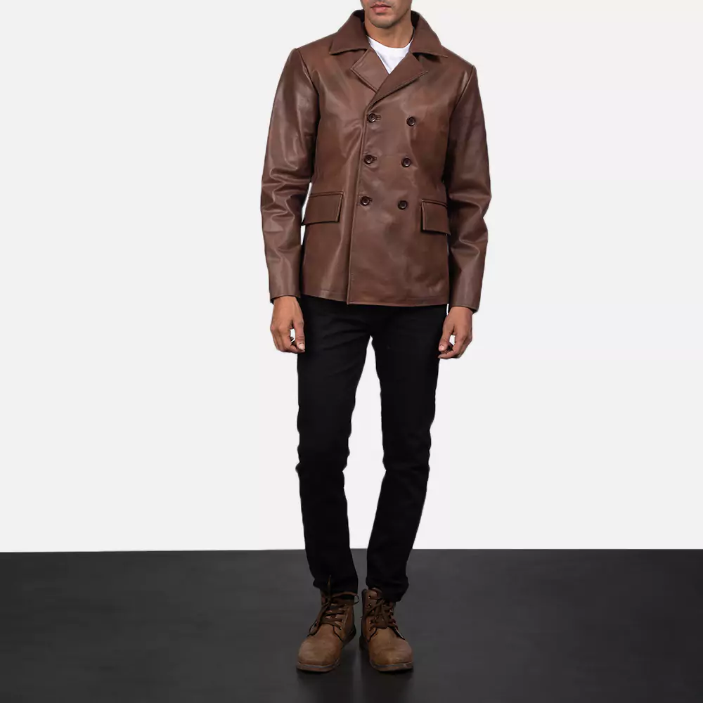 Mr. Bailey Brown Leather Naval Peacoat Gallery 4