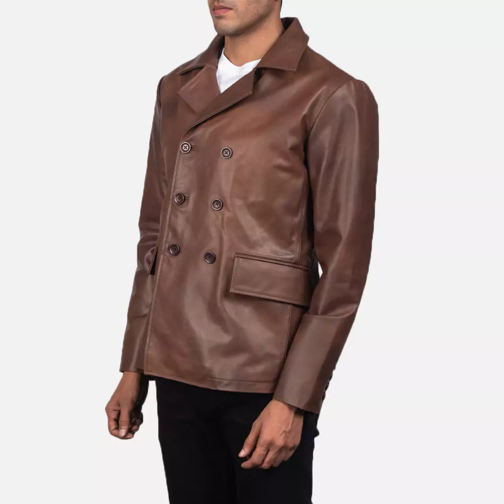 Mr. Bailey Brown Leather Naval Peacoat Gallery 5