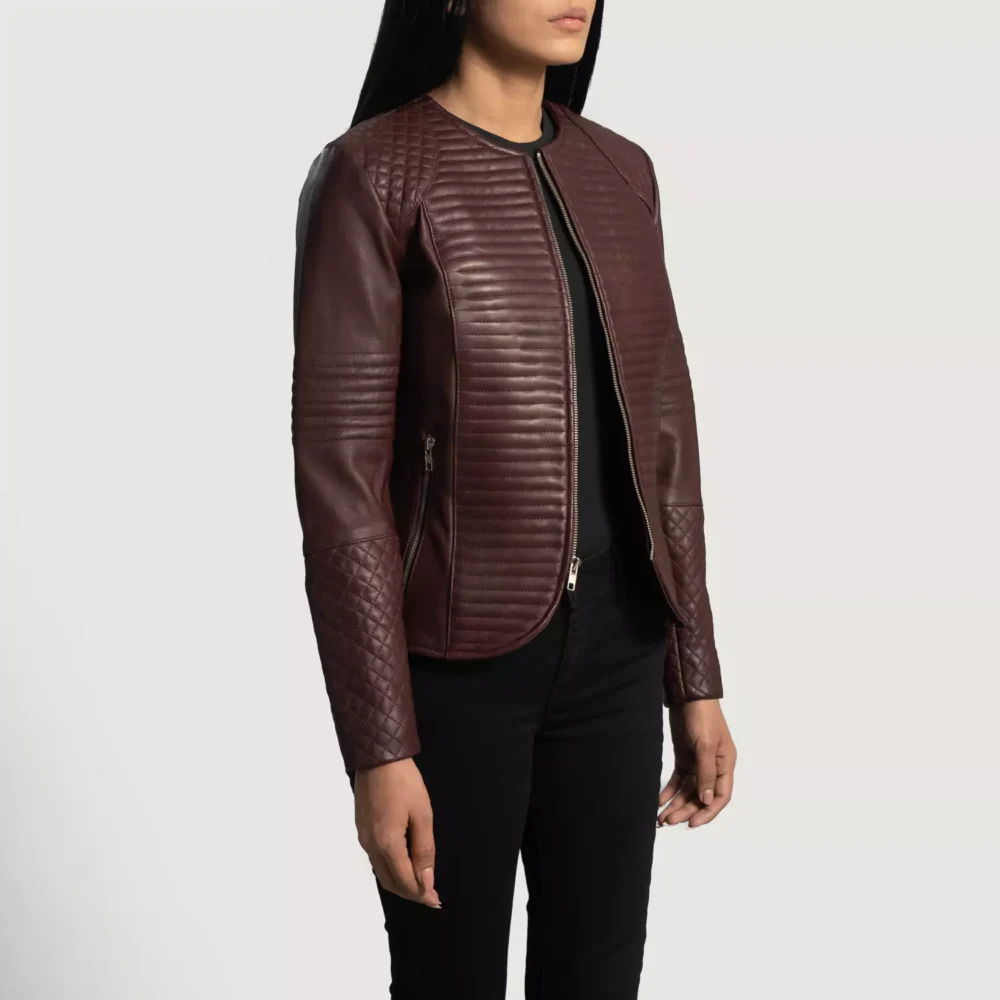 Nexi Quilted Maroon Leather Jacket gallery 1