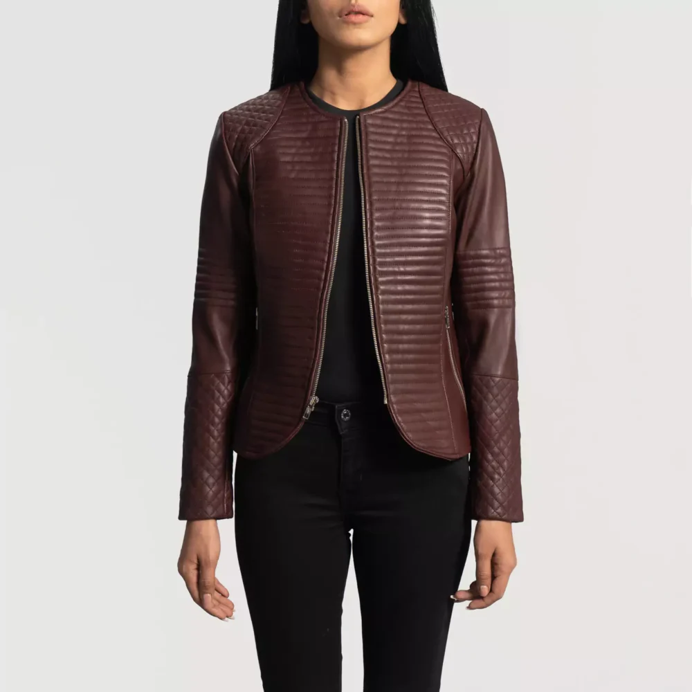 Nexi Quilted Maroon Leather Jacket gallery 2