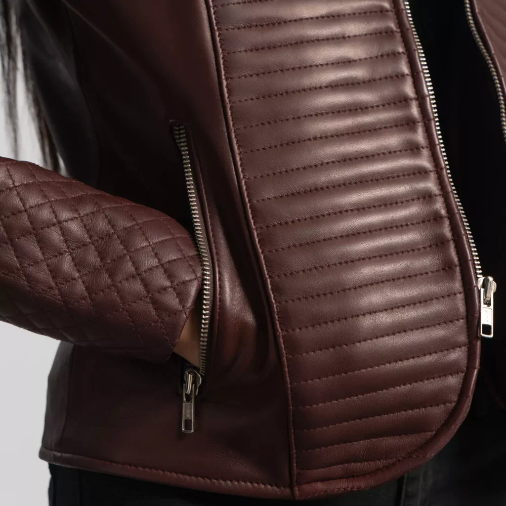 Nexi Quilted Maroon Leather Jacket gallery 5