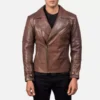 Raiden Brown Leather Biker Jacket Gallery 1