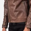 Raiden Brown Leather Biker Jacket Gallery 2