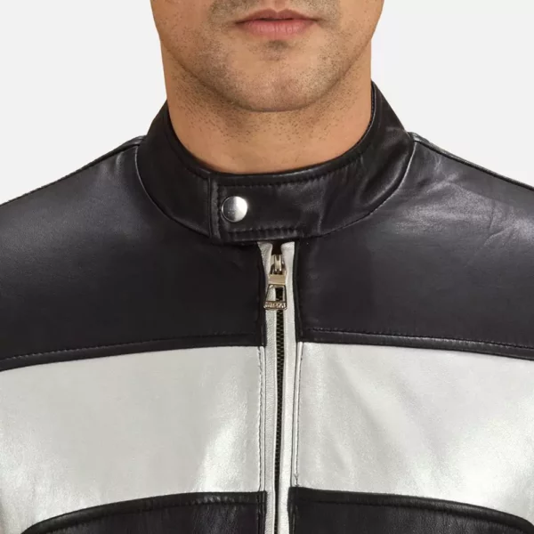 Randolf Silver Black Leather Biker Jacket Gallery 3