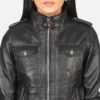 Roslyn Black Hooded Leather Bomber Jacket gallery 5
