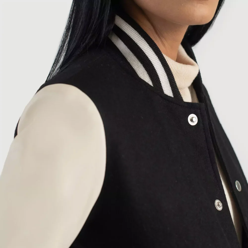 Savant Black & White & White Hybrid Varsity Jacket gallary 5