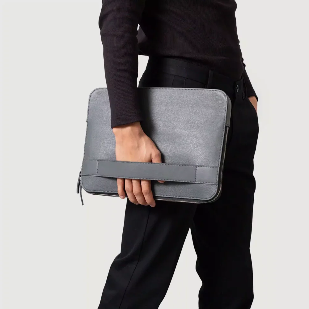 The Baxter Grey Leather Laptop Sleeve