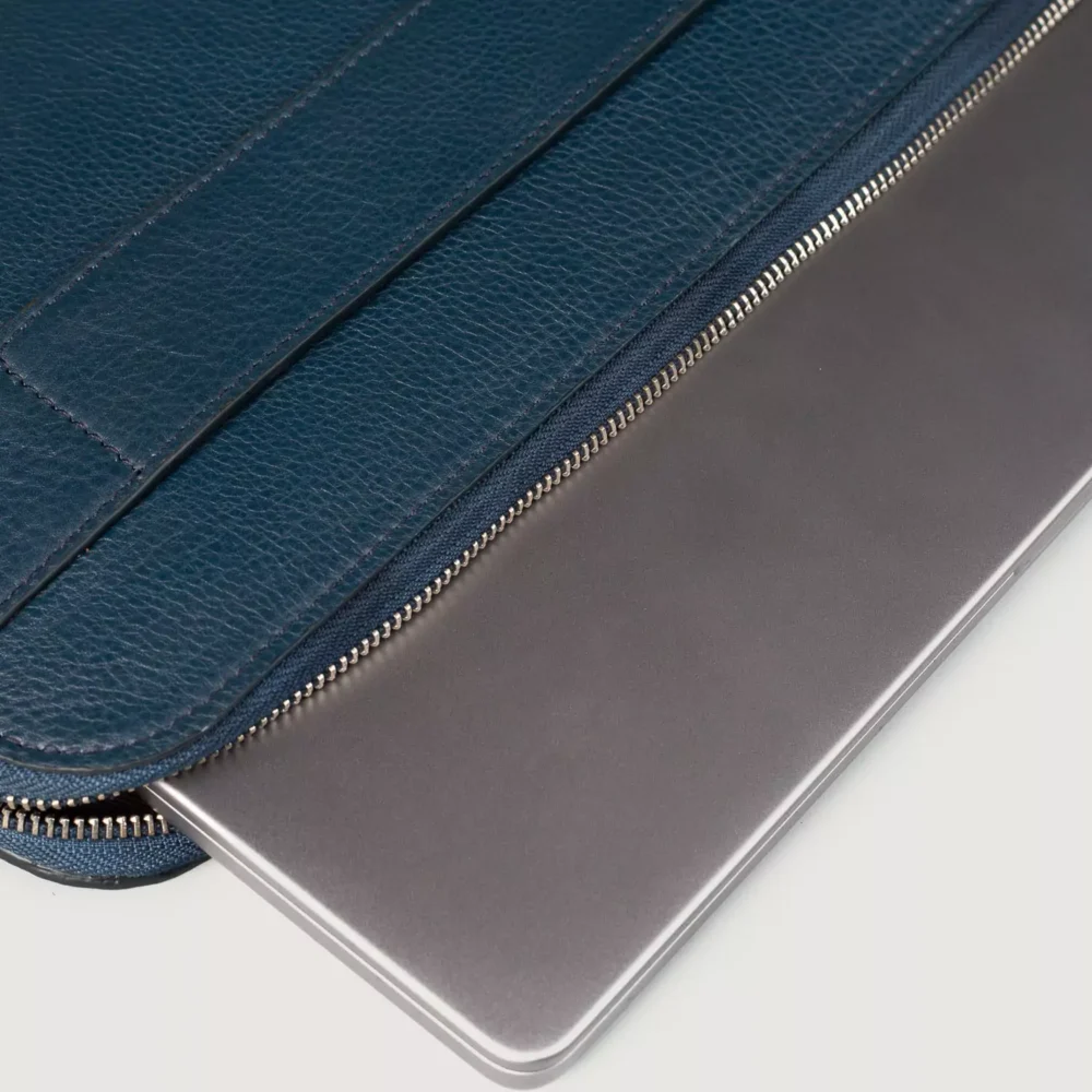 The Baxter Midnight Blue Leather Laptop Sleeve Gallery 8