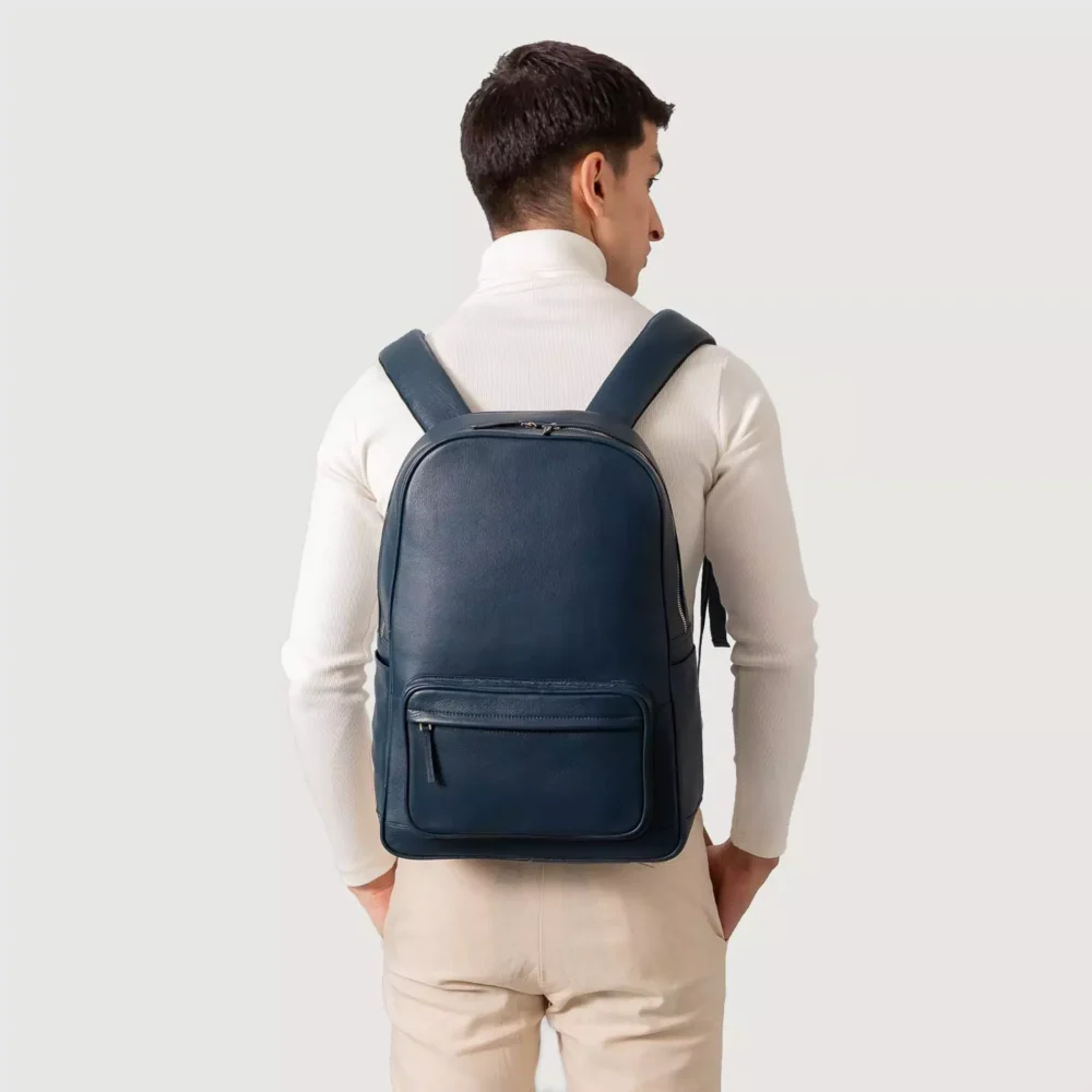 The Philos Midnight Blue Leather Backpack Gallery 7