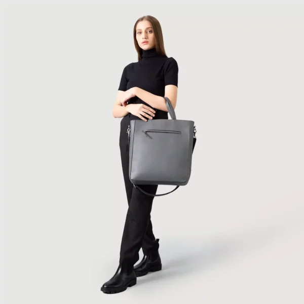 The Poet Grey Leather Tote Bag Gallery 2