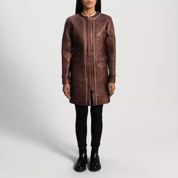 Trudy Lane Quilted Maroon Leather Coat gallery 6