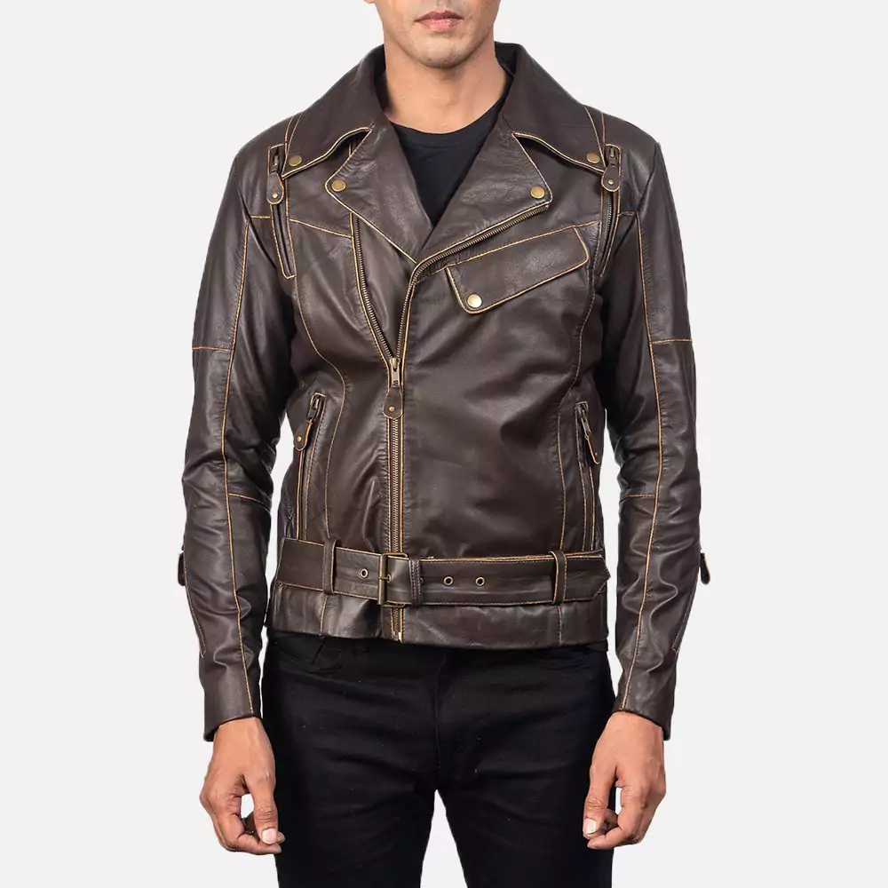 Vincent Brown Leather Biker Jacket Gallery 1