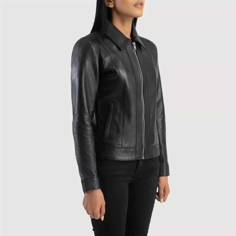 Vixen Black Classic Collar Leather Jacket gallary 1
