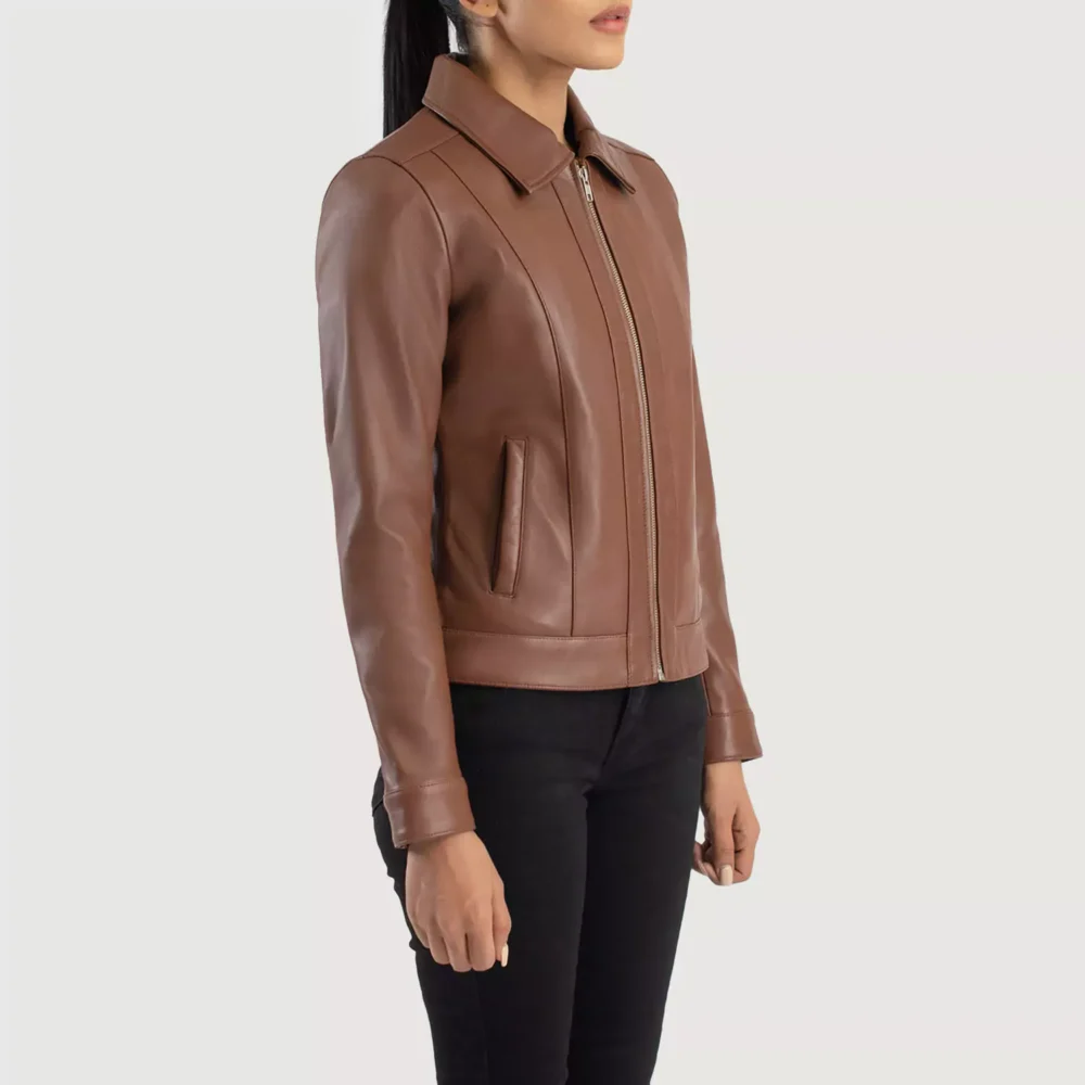 Vixen Brown Classic Collar Leather Jacket gallery 1