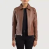 Vixen Brown Classic Collar Leather Jacket gallery 2