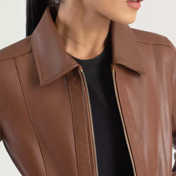 Vixen Brown Classic Collar Leather Jacket gallery 5