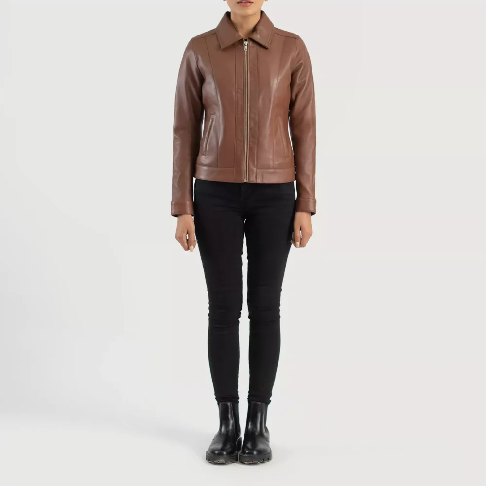 Vixen Brown Classic Collar Leather Jacket gallery 6