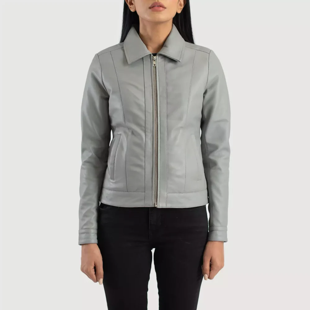 Vixen Grey Classic Collar Leather Jacket